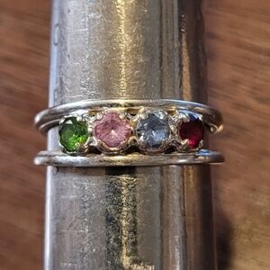 VINTAGE GLEAMLIGHT Ring Mothers Valentines Gemstone 9-9.5 White Gold Stamped